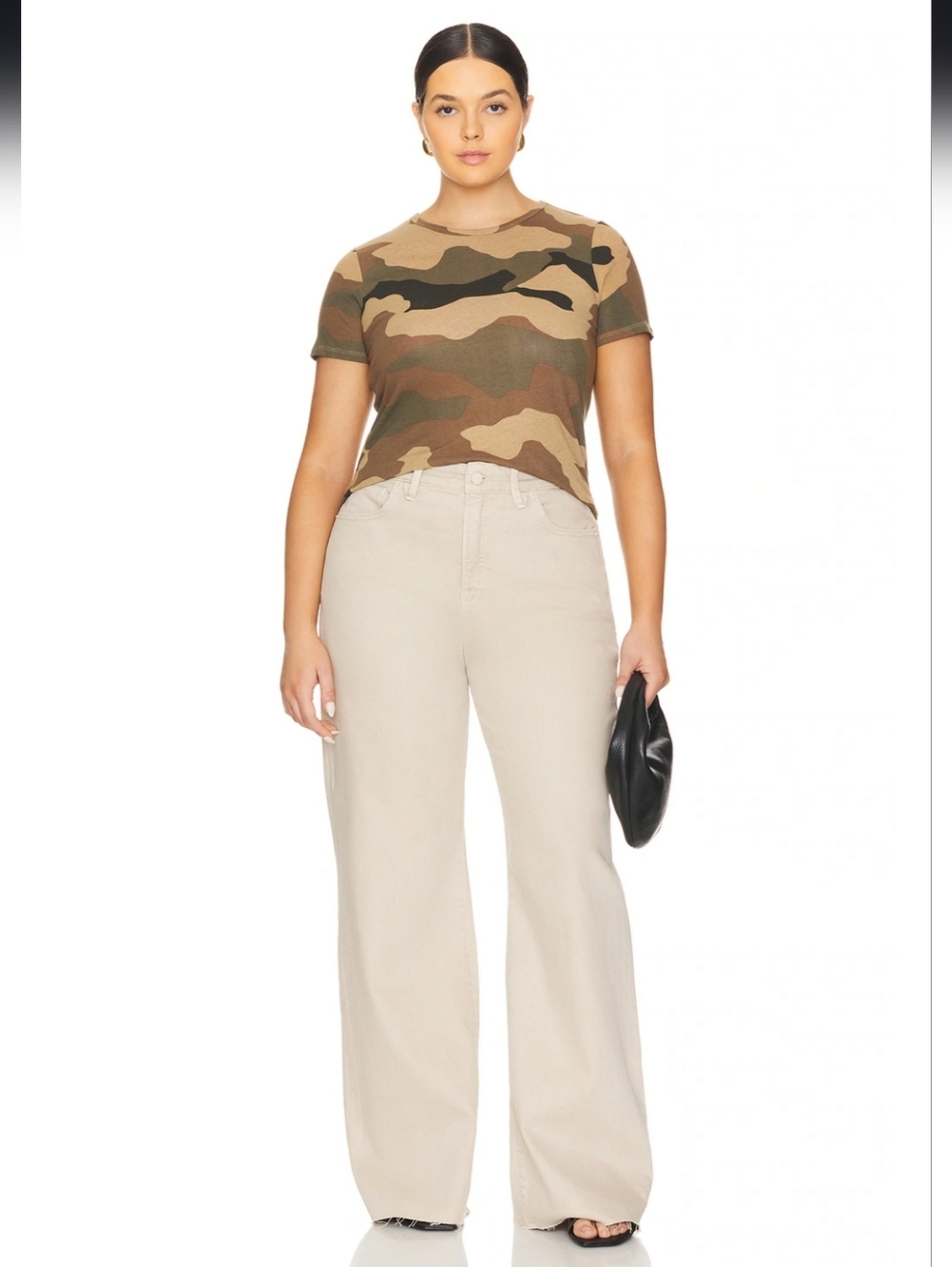 NWT - Good American Good Ease Relaxed Wide Leg Jeans Sand Size 14